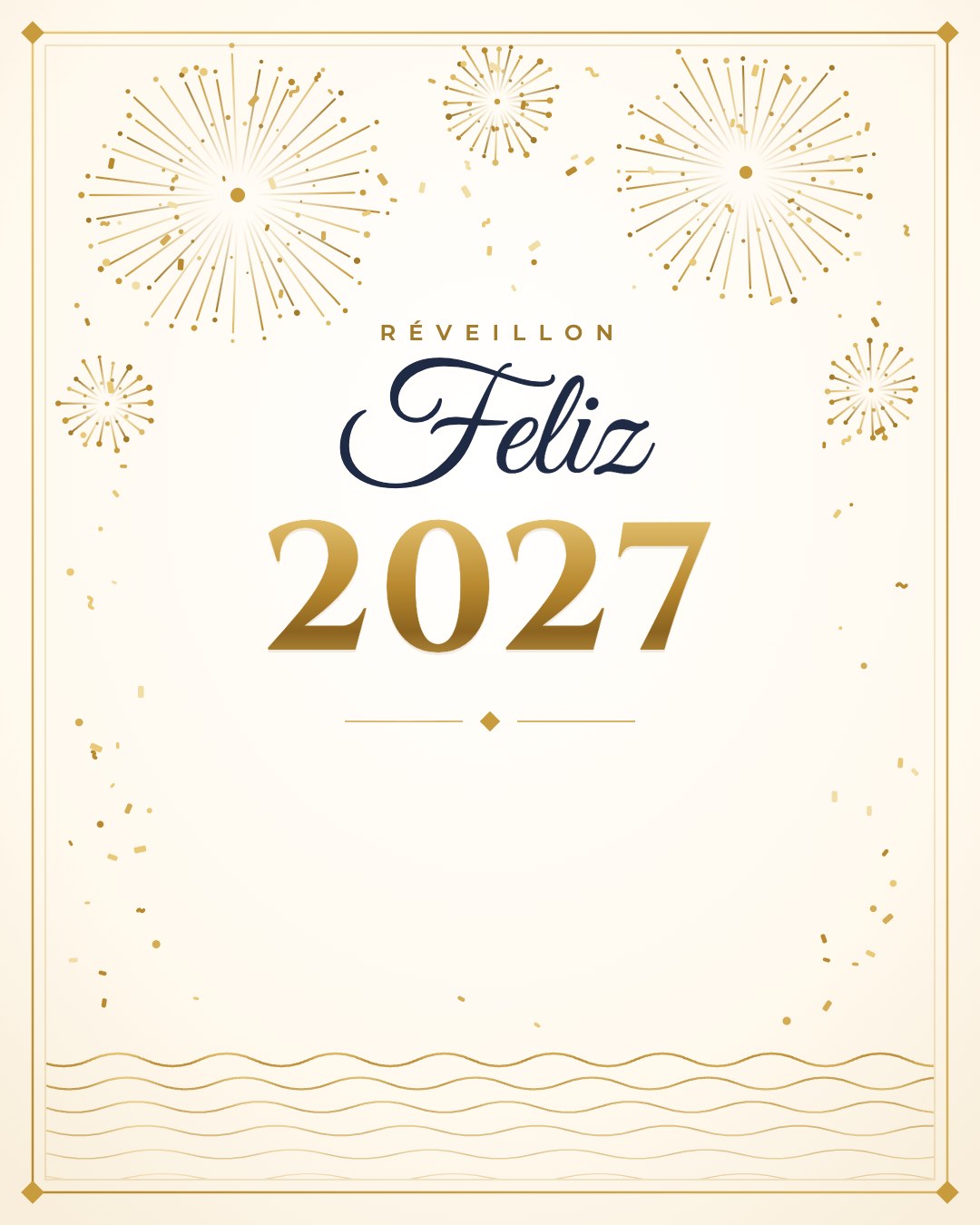 Feliz 2027 – branco e dourado